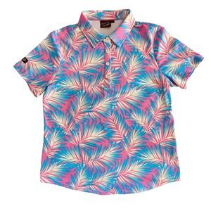 Sunday Swagger Maldives Signature Golf Polo UPF 40 Blue Pink Preppy (Size L)